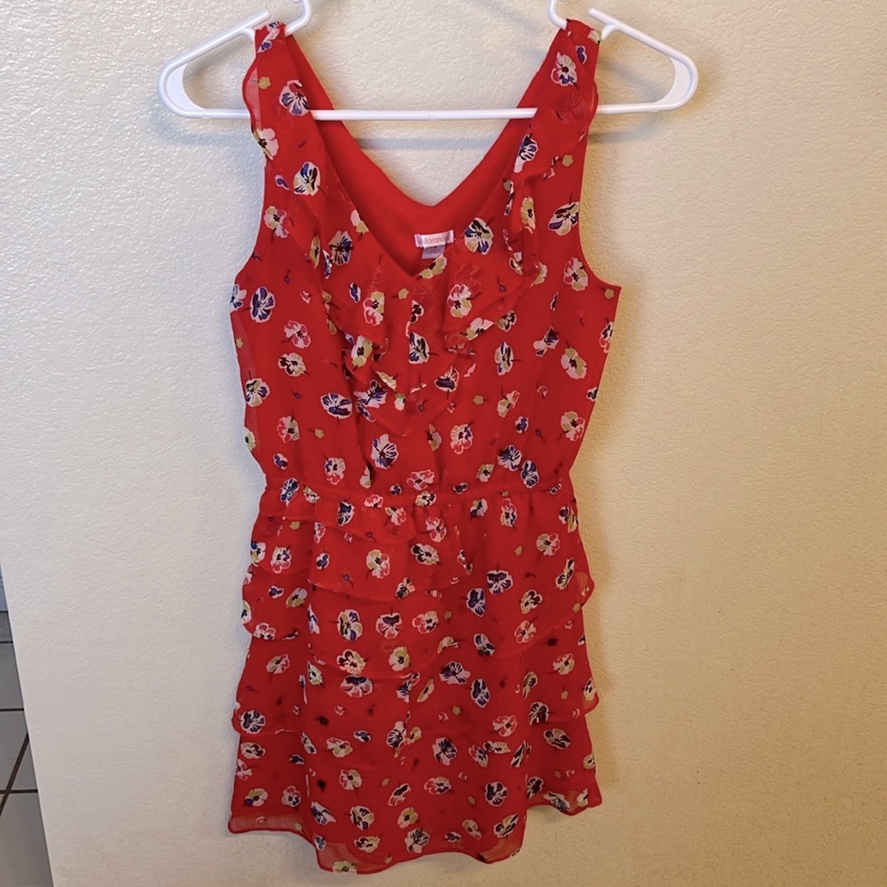 {Xhilaration} Ruffle red floral dress